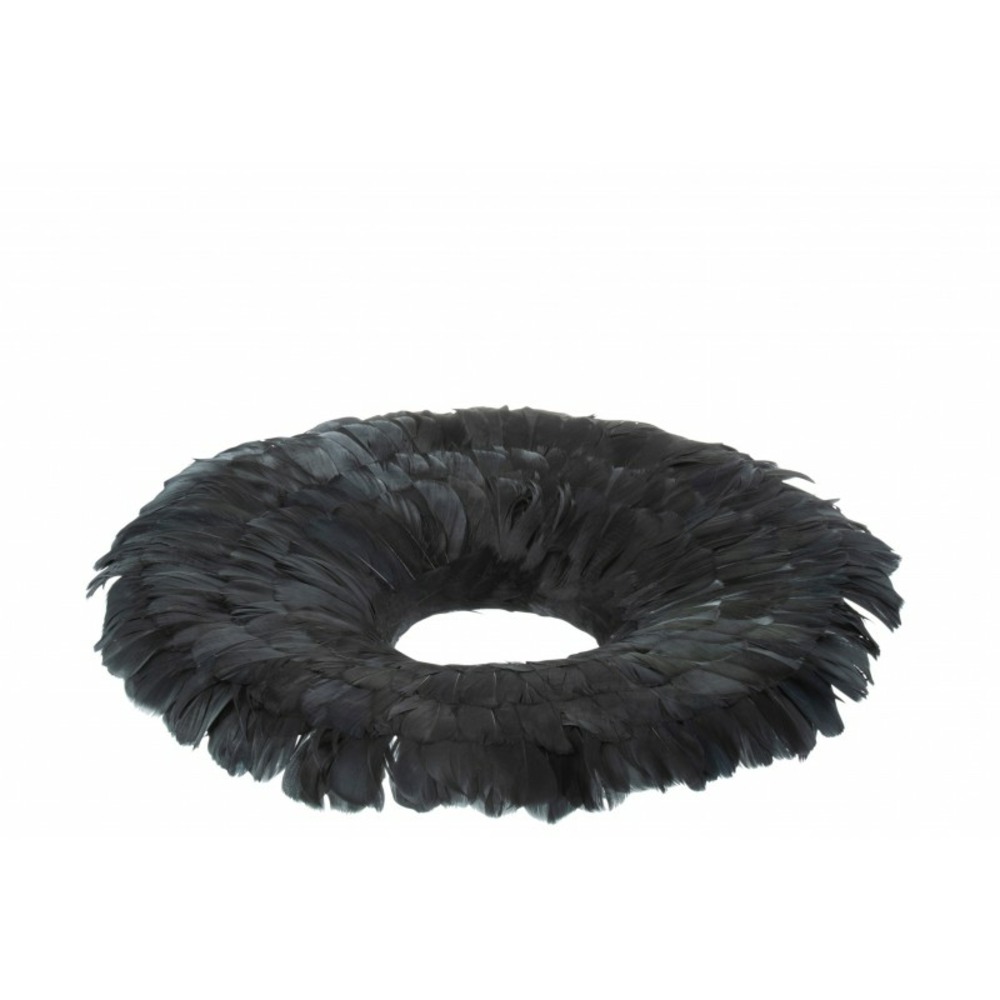 Couronne décorative en plumes noir 52x52x8 cm