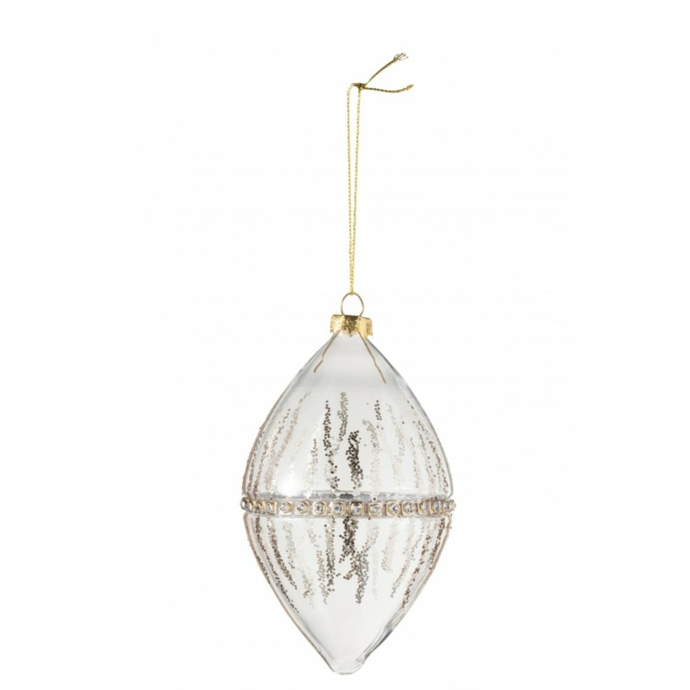 Boule de noël ovale transparente avec paillettes strass or  Truffaut