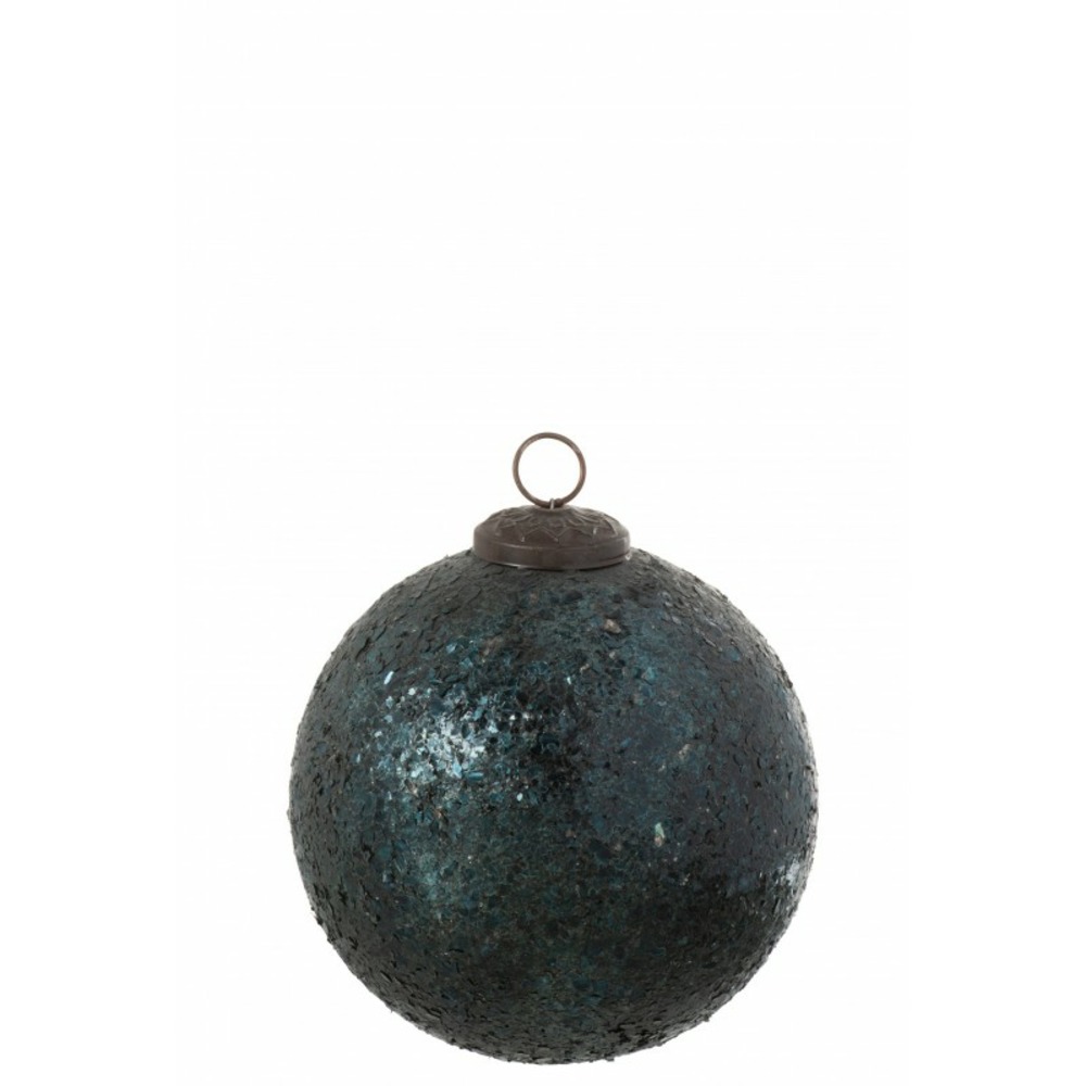 Boule De Noël Ancienne En Verre Cristallin Soufflé Marbré Vert - Vintage Française
