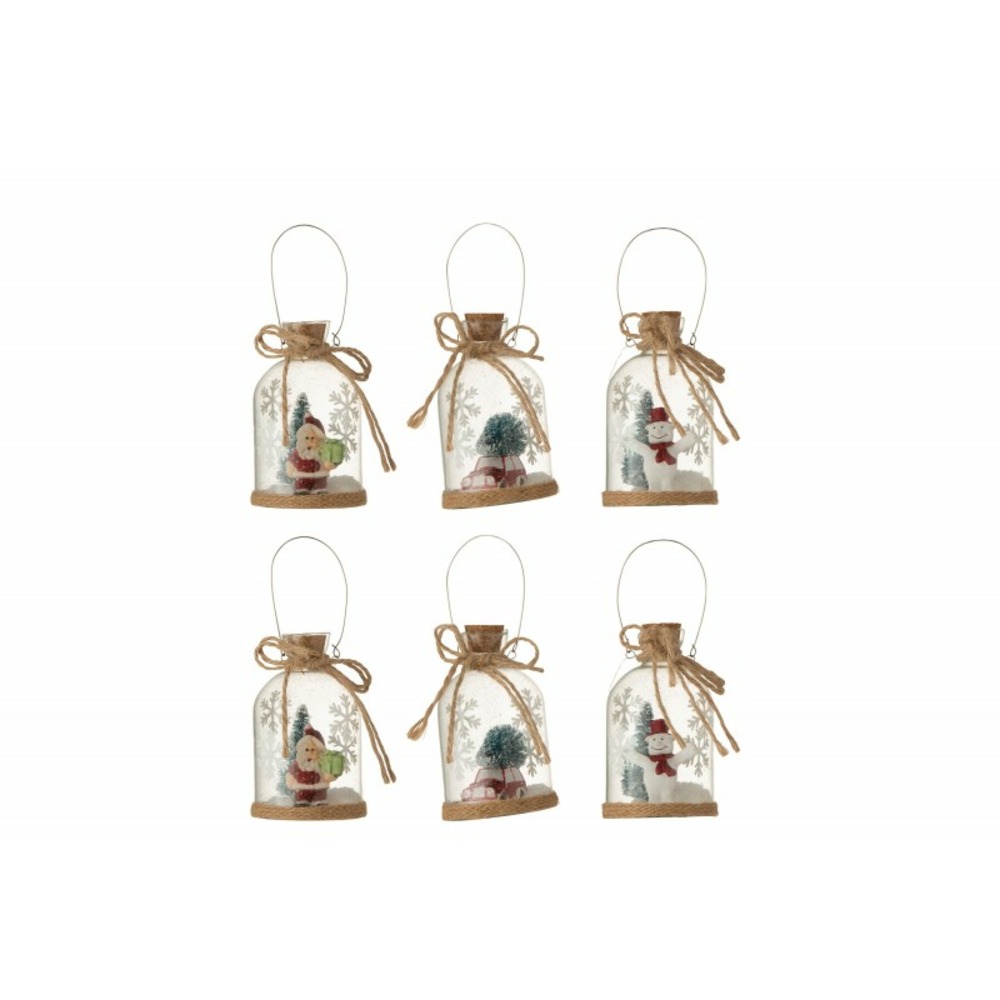 Set de 6bouteilles suspendues en verre transparent 6x6x11 cm
