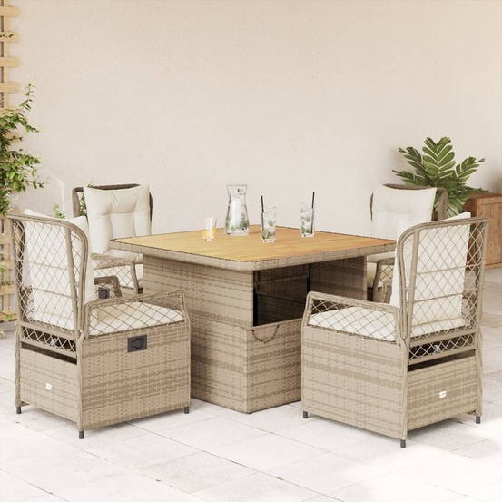 Ensemble à manger de jardin avec coussins 5pcs beige poly rotin