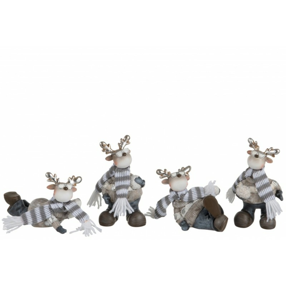 Set de 4 rennes en résine gris 14x8x13 cm
