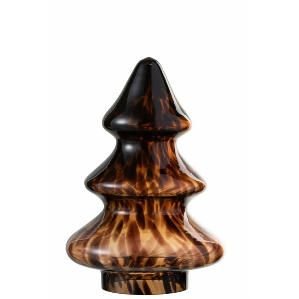 Sapin de noël décoratif à led en verre marron - noir 19x19x26 cm h26