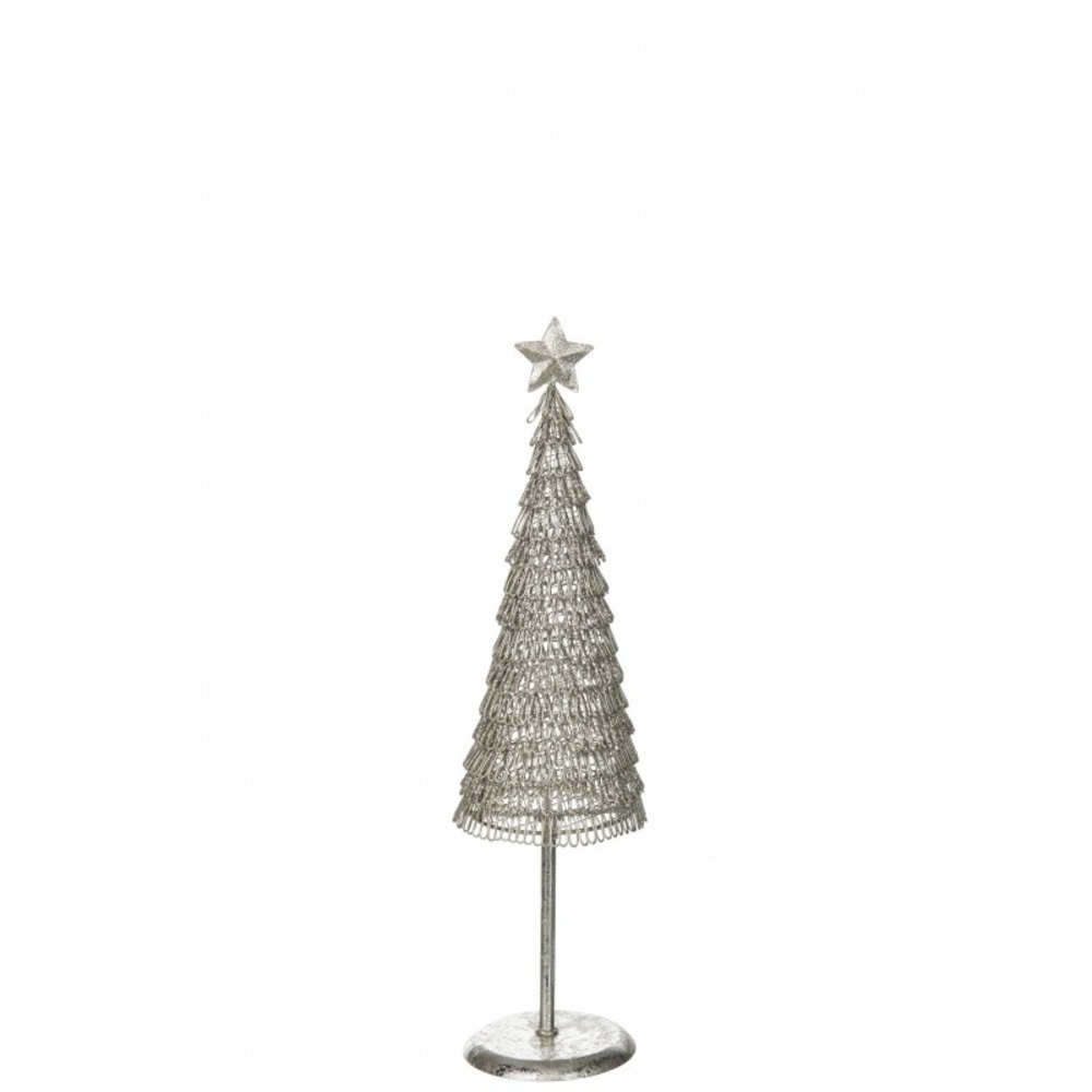 Sapin de noël décoratif en métal blanc pailleté avec étoile au sommet h39.5