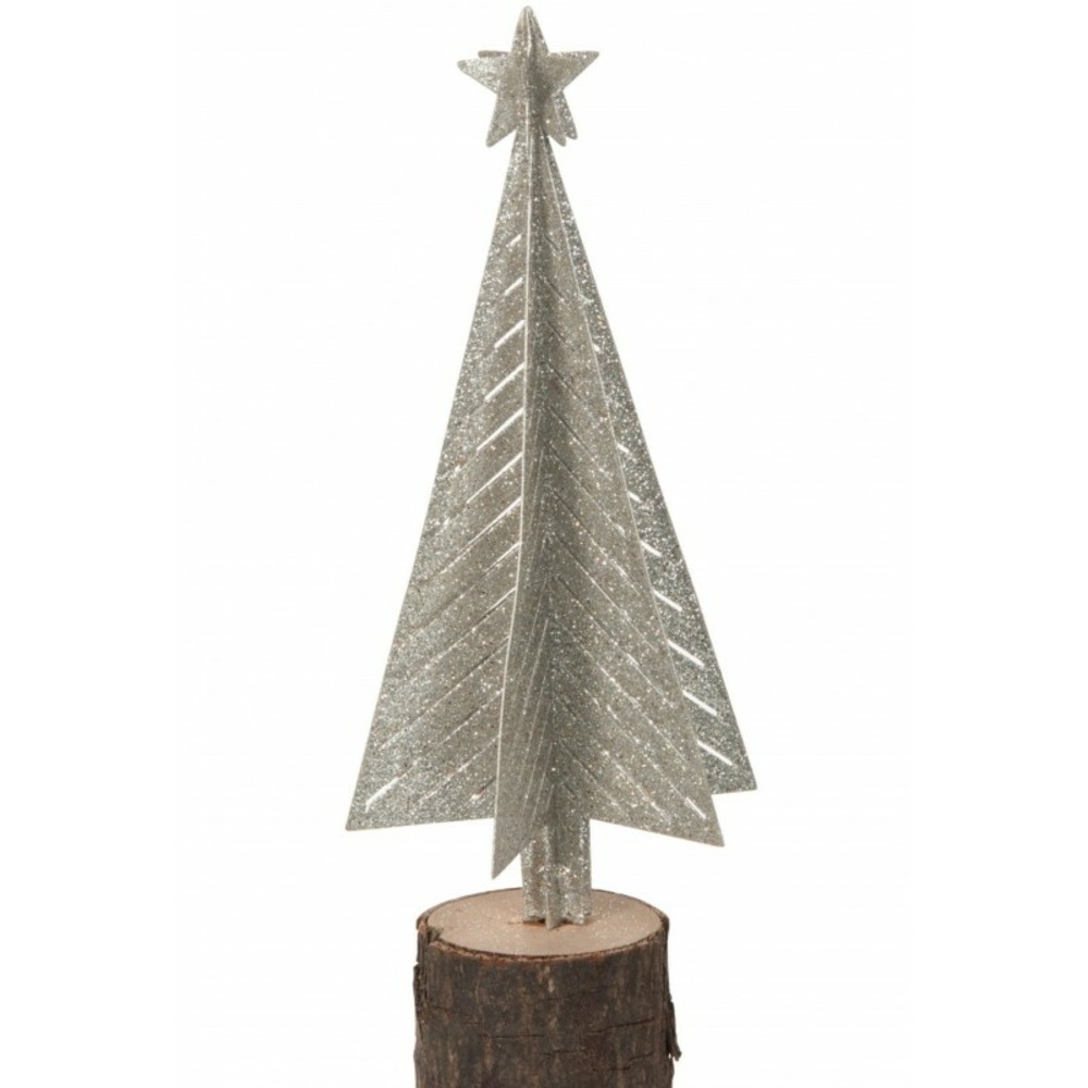 Sapin de noël décoratif à led en bois - métal argent - naturel 8x8x17.5 cm h17.5