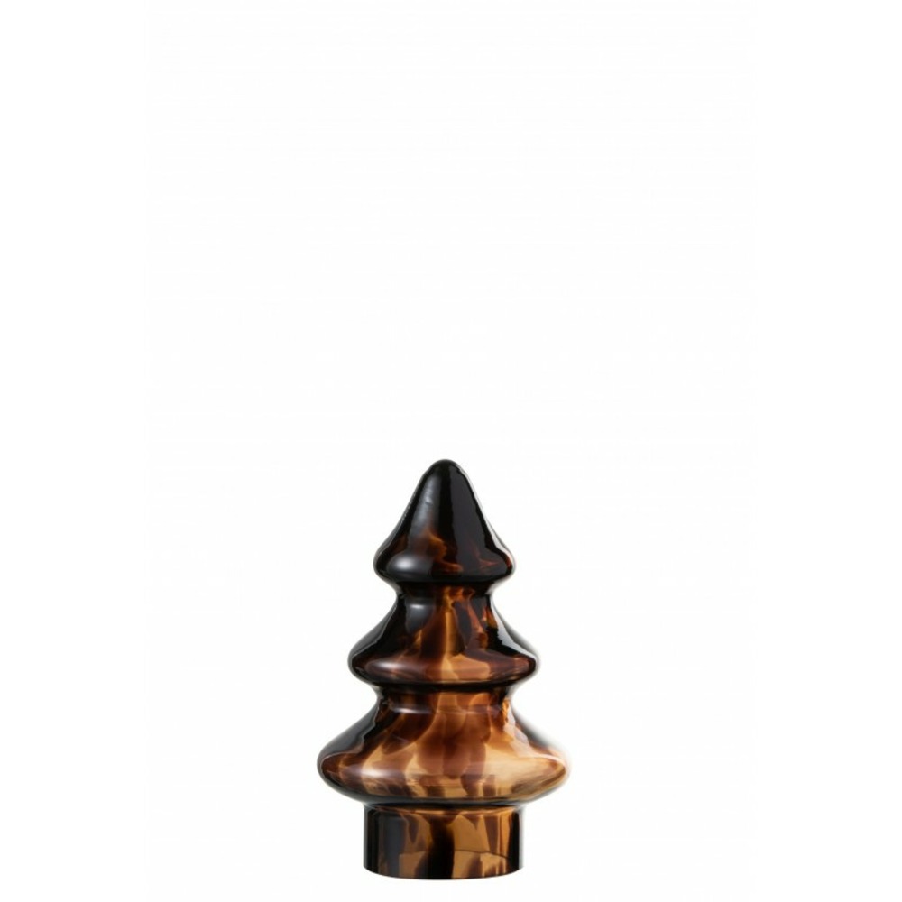 Sapin de noël décoratif à led en verre marron - noir 10x10x16 cm h16