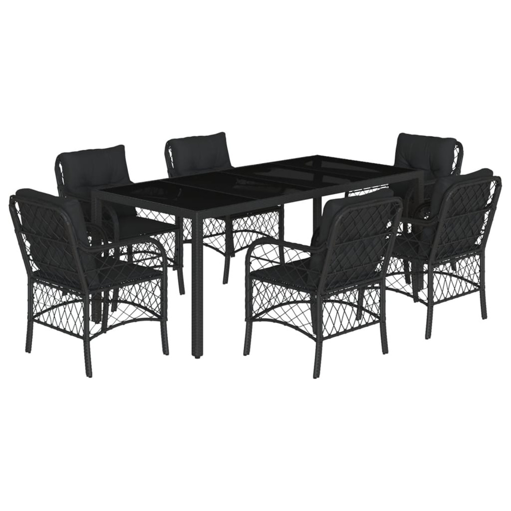 Ensemble à manger de jardin coussins 7pcs noir résine tressée