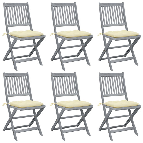 Chaises pliables d'extérieur lot de 6 et coussins bois d'acacia