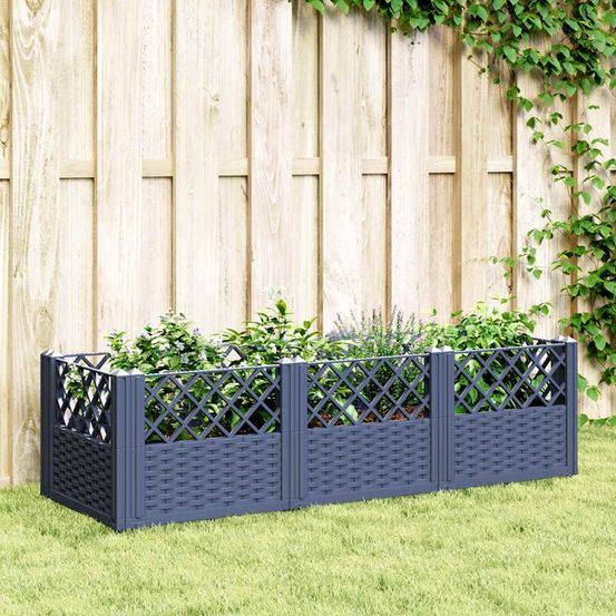 Jardinière modulable pp aspect rotin potager bleu gris 123,5cm