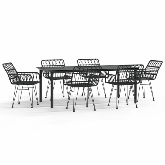 Ensemble à manger de jardin 7 pcs noir résine tressée