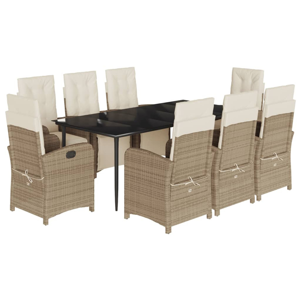 Ensemble à manger de jardin et coussins 9 pcs beige poly rotin