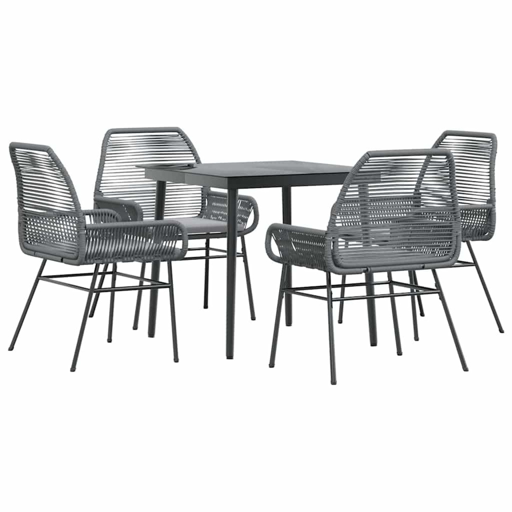 Ensemble à manger jardin coussins 5 pcs gris poly rotin verre