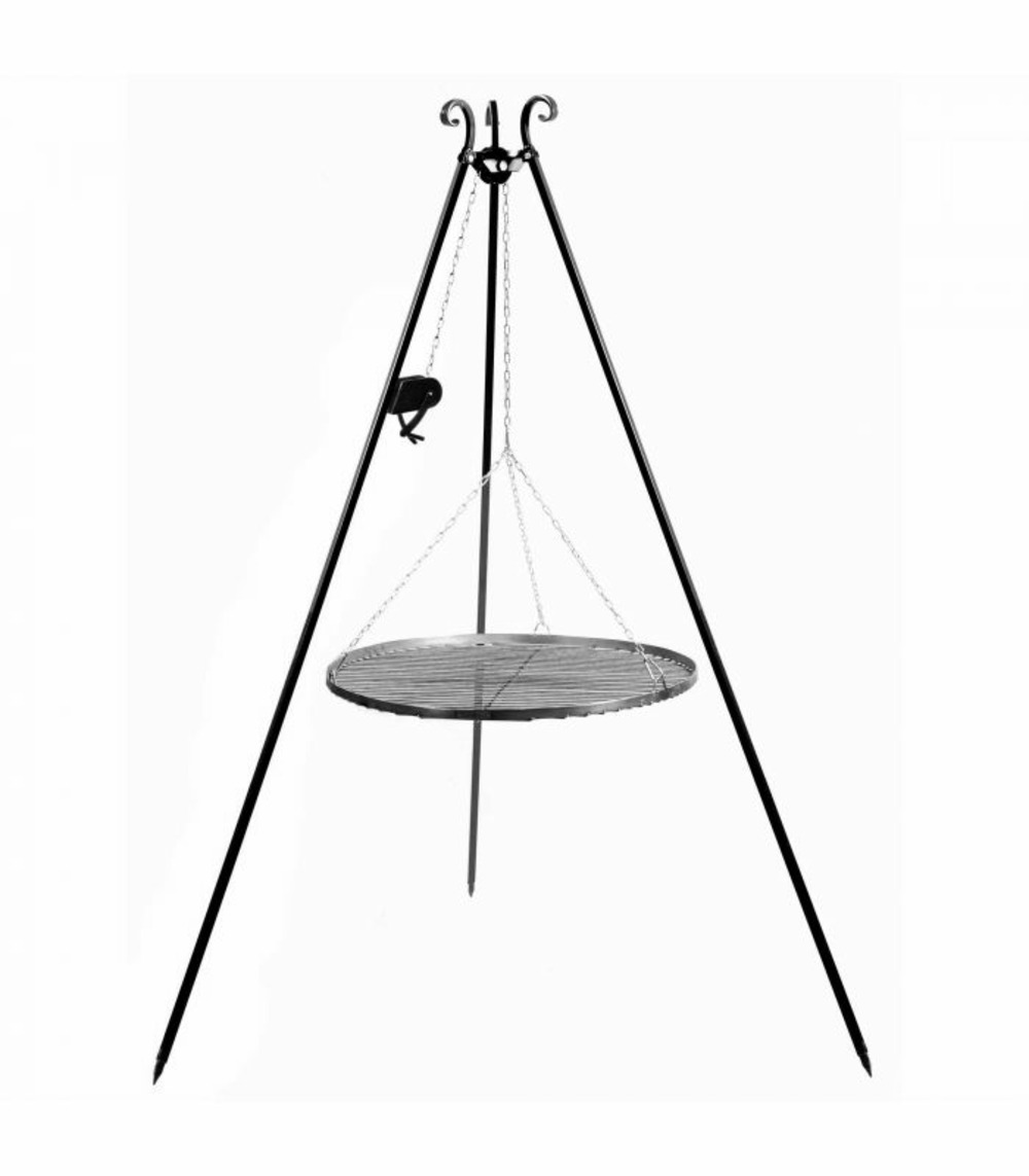 Trépied avec grille de cuisson suspendue, acier naturel, 180cm de hauteur, cookking, 111350