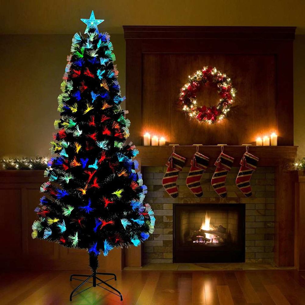 Sapin de noël artificiel en pvc avec led multicolores intégrées vert 210 cm