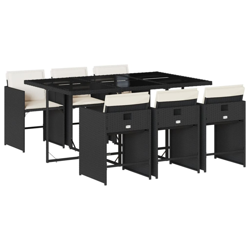 Ensemble à manger de jardin coussins 7pcs noir résine tressée