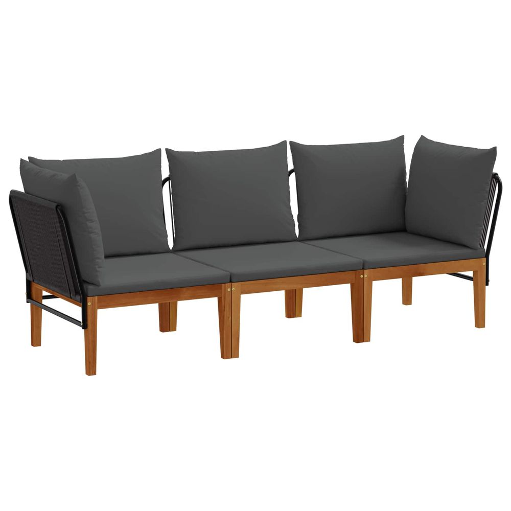 3 pc bois d'acacia massif et corde naturel
