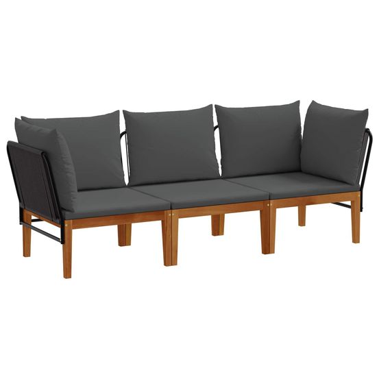 3 pc bois d'acacia massif et corde naturel