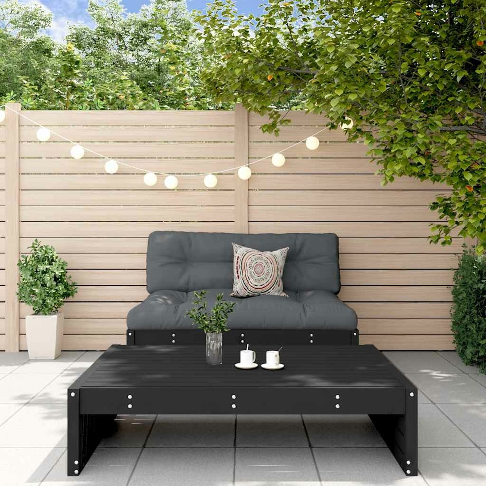 Salon de jardin 2 pcs avec coussins noir bois massif