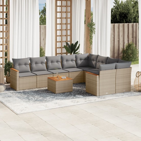 Salon de jardin et coussins 10 pcs mélange beige résine tressée