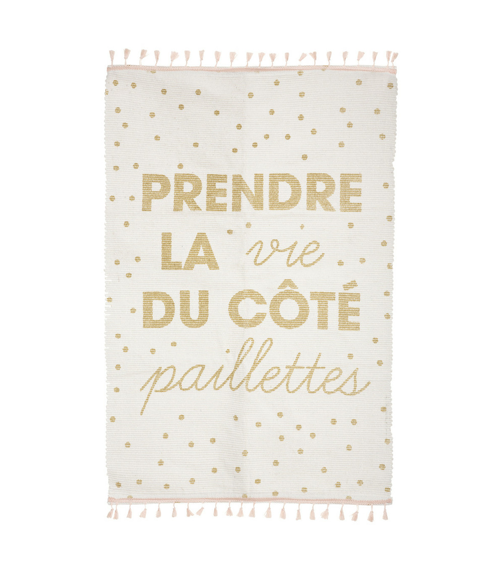 Tapis enfant coté paillettes avec pompons 60 x 90 cm