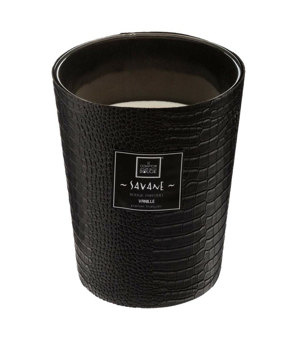 Bougie parfumée dans pot en verre effet crocodile parfum vanille 480g