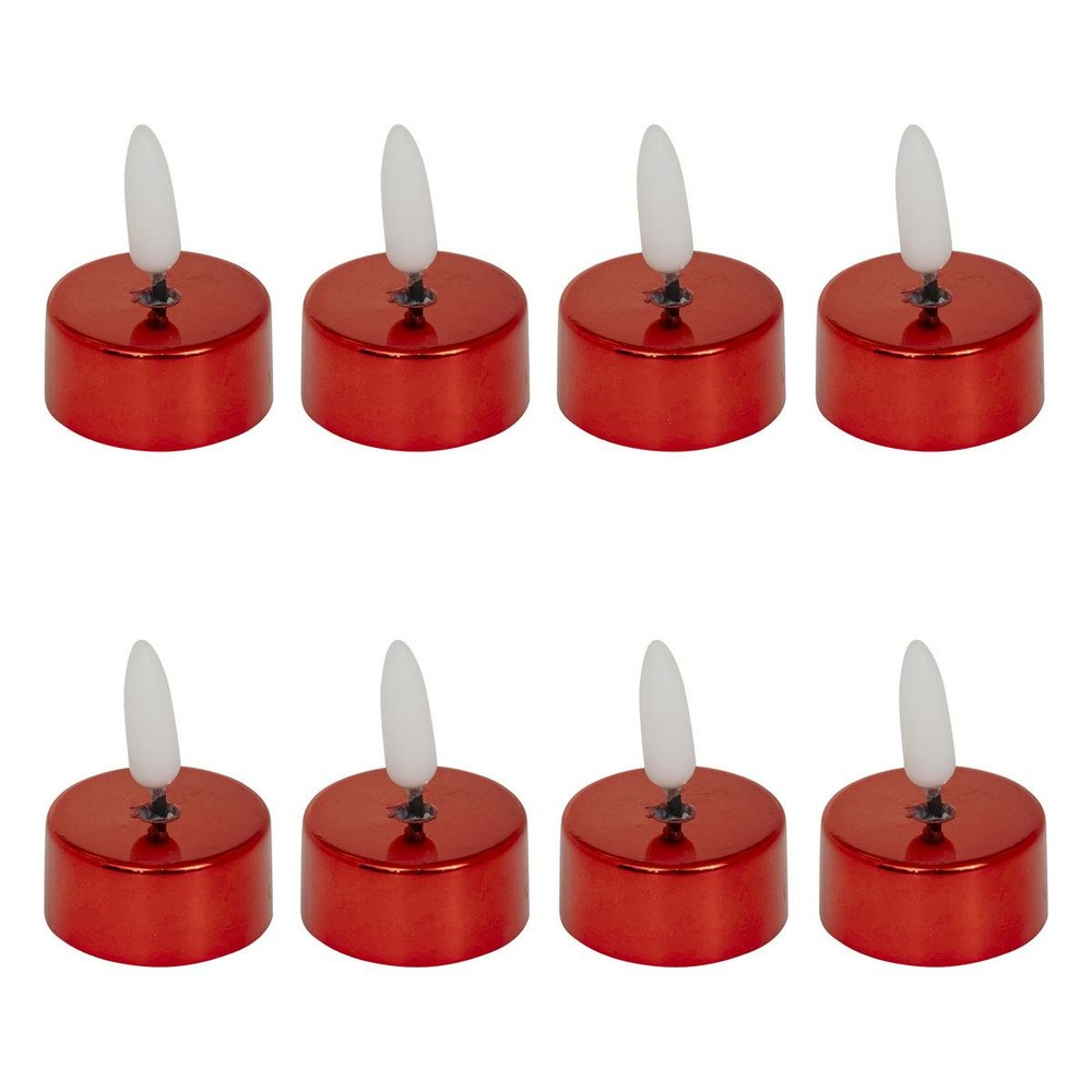 Lot de 8 bougies led chauffe-plats d. 5,5cm métal rouge