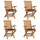 Chaises de jardin avec coussins bleu royal 4 pcs bois de teck