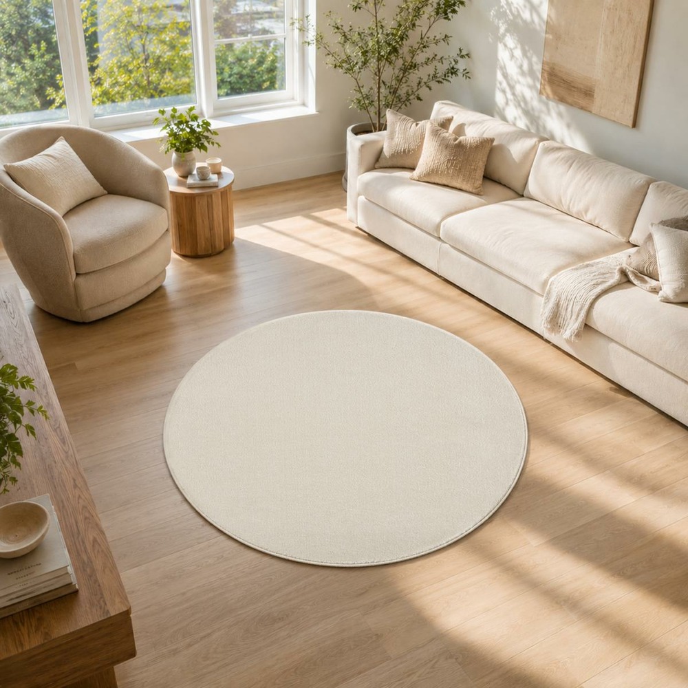 Tapis rond salle de réception ø120cm tissé crème rond motif uni nossa