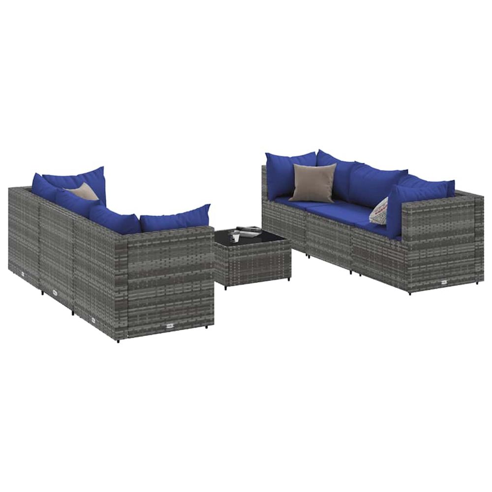 Salon de jardin 7 pcs avec coussins gris résine tressée