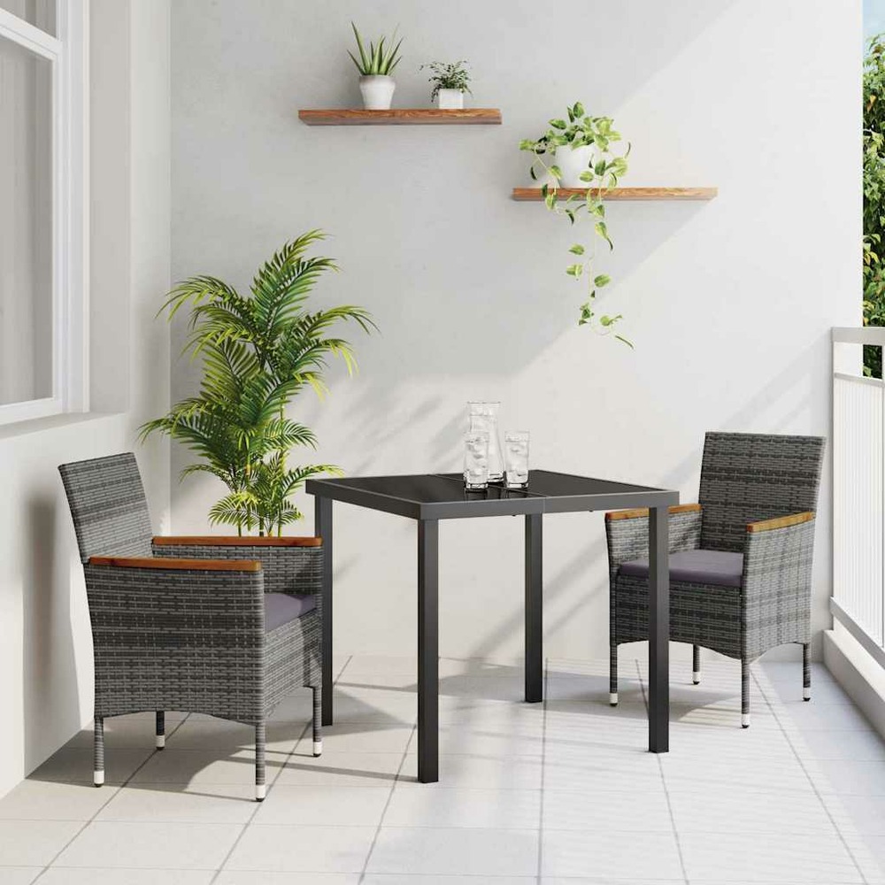 Ensemble de salle à manger pour jardin 3 pcs gris polyrotin