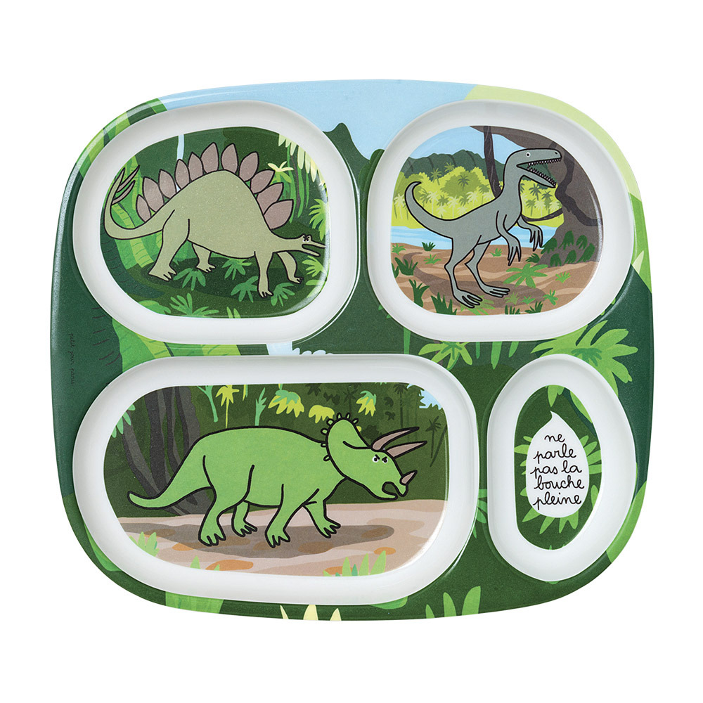 Assiette plateau à compartiments dinosaures