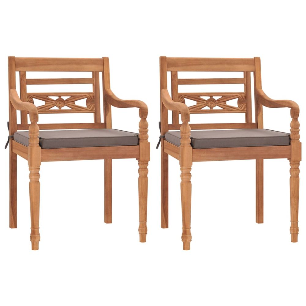 Chaises batavia lot de 2 avec coussins gris foncé bois de teck