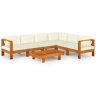 Salon de jardin meuble d'extérieur ensemble de mobilier 7 pièces avec coussins blanc crème bois d'acacia