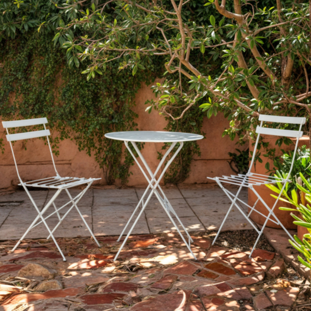 Table et chaises pliantes bistrot balcon terrasse- 2 places - blanc - flore