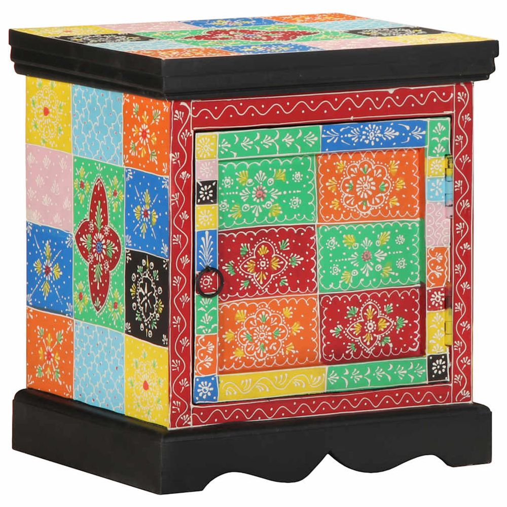 Table de chevet multicolore 40x35x45 cm bois de manguier solide