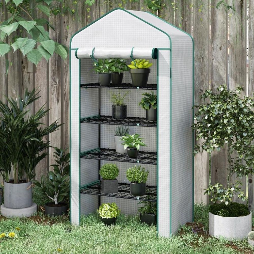 Serre de jardin 5 niveaux acier et pe blanc 90 x 49 x 193 cm balcon plantes porte enroulable - comfortxl outdoor living
