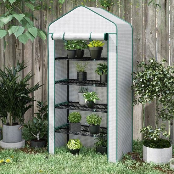 Serre de jardin 5 niveaux acier et pe blanc 90 x 49 x 193 cm balcon plantes porte enroulable - comfortxl outdoor living