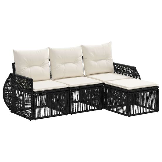 Ensemble de canapé de jardin 4 pc noir et blanc crème polyrotin