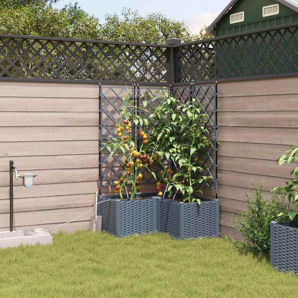 Jardinière carrée haute acier avec irrigation pour jardin terrasse gris 80x80x142 cm