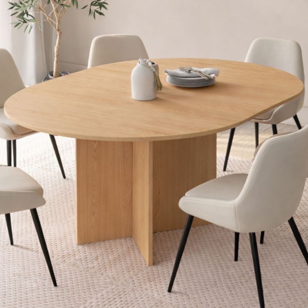 Table à manger extensible ovale marthe 4-8 personnes bois façon hêtre 110-150 cm
