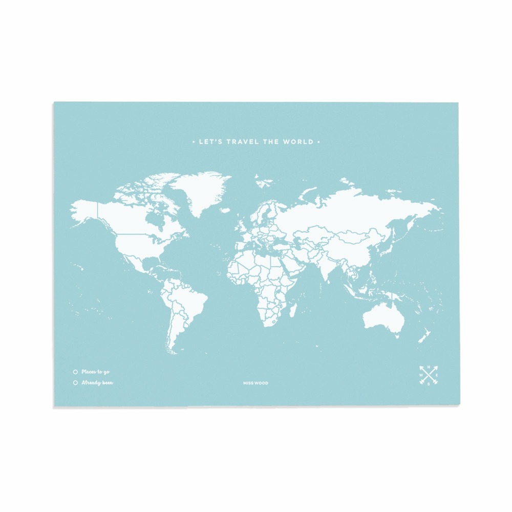 Carte en liège - woody map colors bleu / 90 x 60 cm / sans cadre