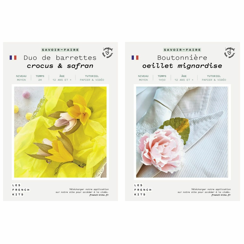 Coffret diy papier - mariage - 2 barrettes florales + 1 boutonnière