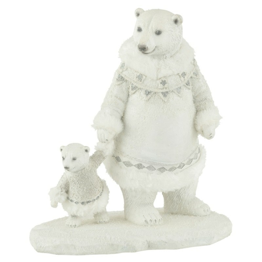 Ours de noël en résine blanc 14x24x26 cm