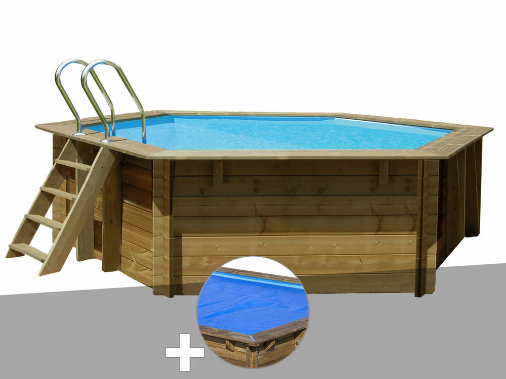 Kit piscine bois vanille 2 ø 4,00 x 1,19 m + bâche à bulles