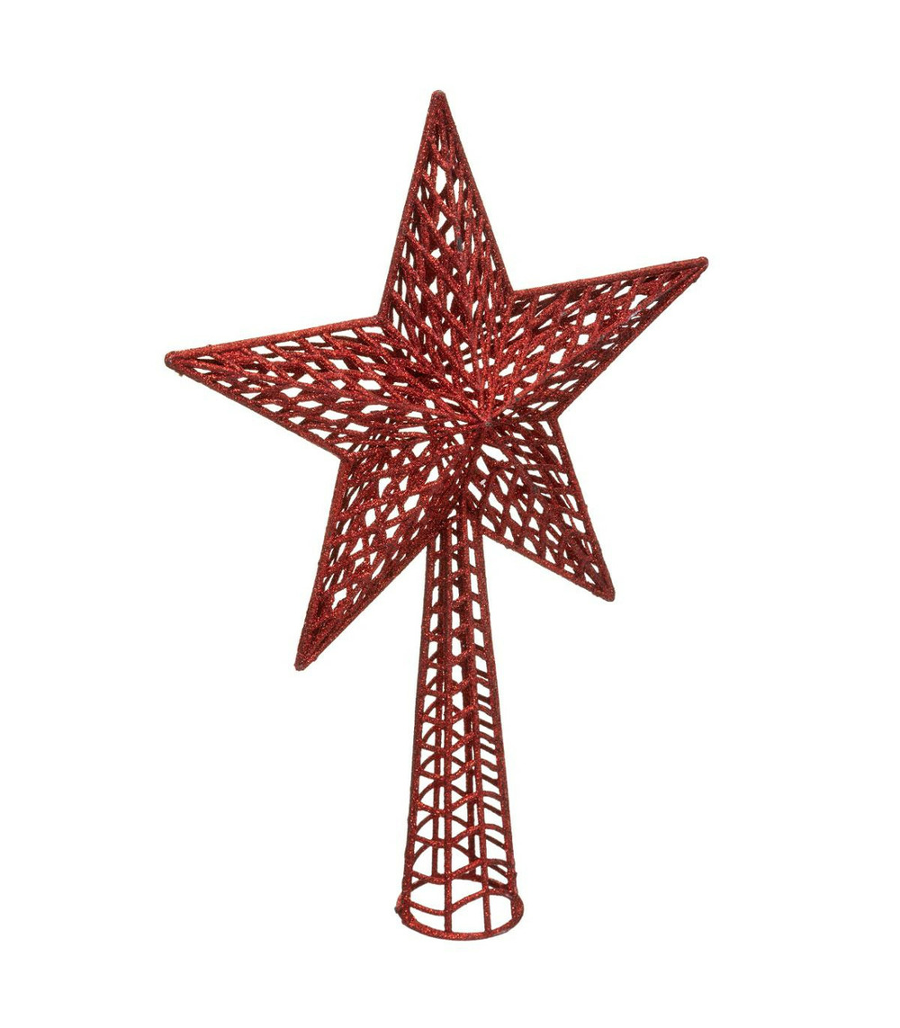 Déco sapin de noël cimier étoile rouge pailleté
