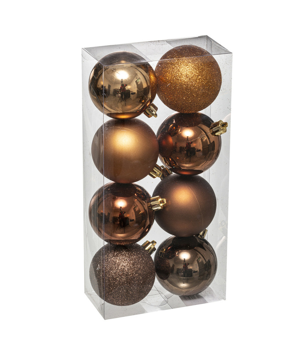 Déco de sapin lot de 8 boules de noël d 7 cm bronze et marron Truffaut