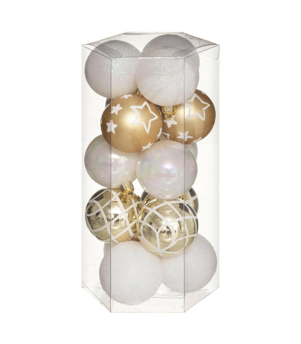 Déco de sapin lot de 15 boules de noël d 5 cm - or et blanc