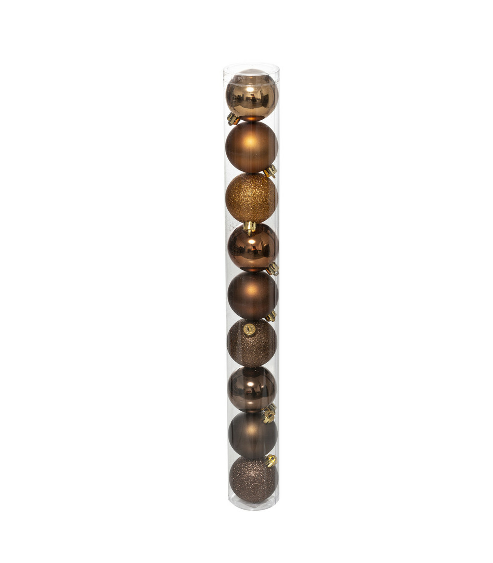 Déco de sapin lot de 9 boules de noël d 6 cm - bronze