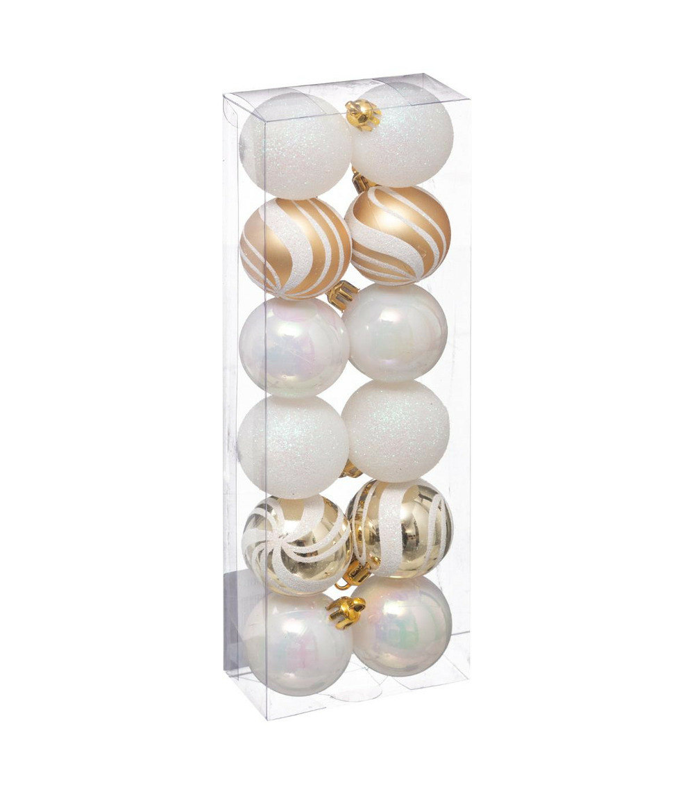 Déco de sapin lot de 12 boules de noël d 4 cm - or et blanc