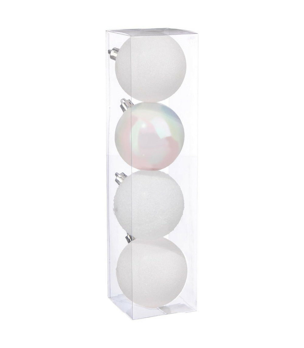 Déco de sapin lot de 4 boules de noël d 8 cm - blanc